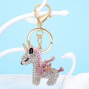 Unicorn Keychain Pink Rhinestone Unicorn Charm Bag Charm Keychain Horse Charm